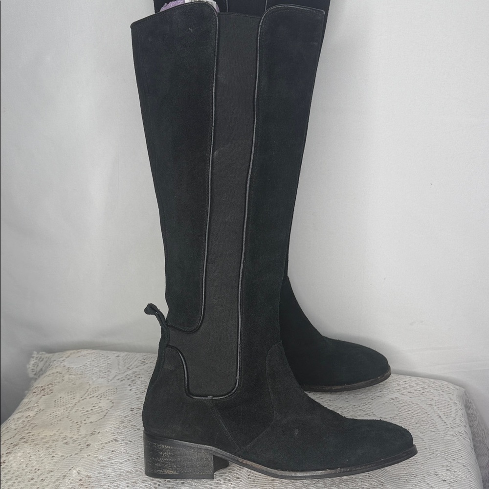 Modern Vintage suede leather black knee high made in Spain boots sz 8 - Picture 3 of 8